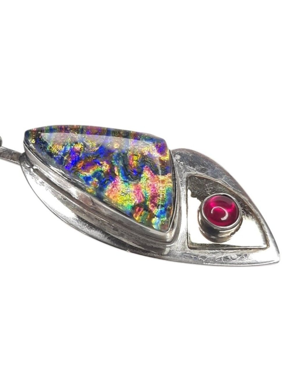 Vintage Sassi La Muth David Lee 925 Sterling Silver Fish Pendant Rainbow Resin